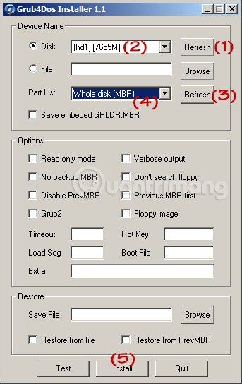 Tùy chọn Grub4Dos