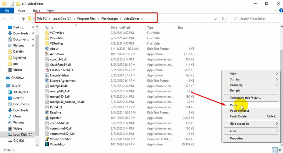 Dán file vừa copy vào thư mục cài VSDC Video Editor full crack