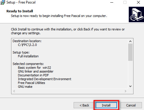 Cách cài đặt Free Pascal-bước 6