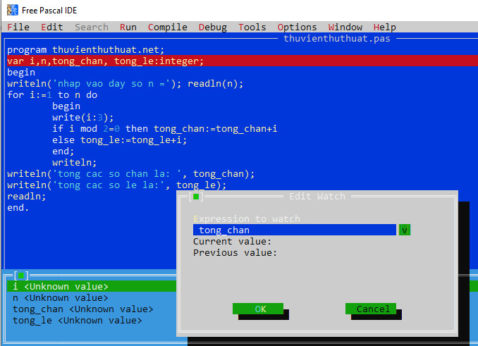 Cách sử dụng debug trong phần mềm Free pascal