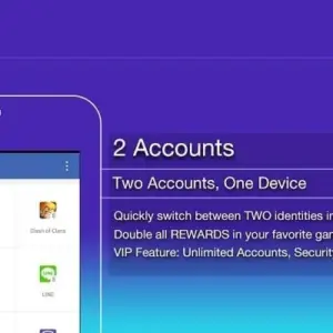 Alt text: Giao diện ứng dụng 2Accounts với hai tài khoản Facebook đang hoạt động song song.