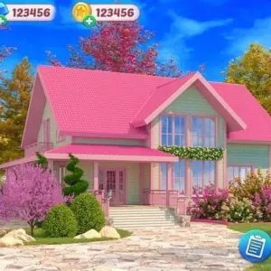 Alt text: Hình ảnh giao diện game 3D Garden Design với một khu vườn được thiết kế đẹp mắt.