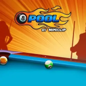 Mô tả hình ảnh: Giao diện game 8 Ball Pool với hai người chơi đang chuẩn bị đánh bi-a.