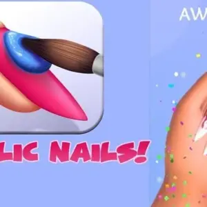 Mô tả hình ảnh: Giao diện game Acrylic Nails với hình ảnh bàn tay đang được làm móng