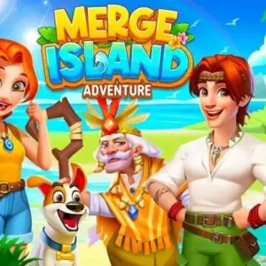 Mô tả hình ảnh: Giao diện game Adventure Island Merge với hình ảnh một hòn đảo nhiệt đới tươi đẹp.