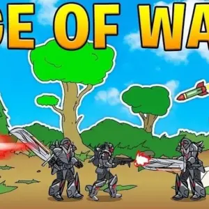 Mô tả hình ảnh: Giao diện game Age of War với quân đội đang chiến đấu.