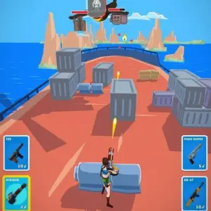 mô tả hình ảnh: Một đặc vụ đang nấp sau thùng gỗ, chuẩn bị bắn kẻ thù trong game Agent Action