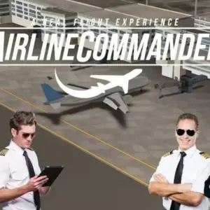 mô tả hình ảnh: Hình ảnh giao diện game Airline Commander với một chiếc máy bay đang chuẩn bị cất cánh.