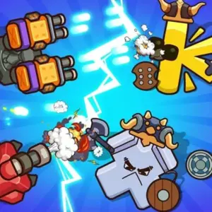 Mô tả hình ảnh: Giao diện game Alphabet Defense Towers Battle với các tháp phòng thủ chữ cái