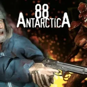 Mô tả hình ảnh: Hình ảnh giới thiệu game Antarctica 88 với khung cảnh băng tuyết lạnh lẽo và một nhân vật đang cầm súng.
