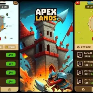 Mô tả hình ảnh về giao diện game Apexlands với các tháp phòng thủ và quái vật