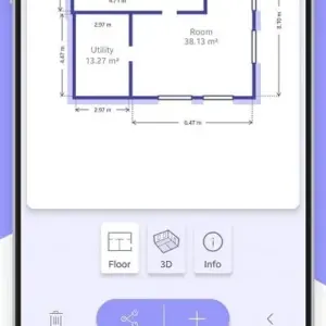 mô tả hình ảnh: Giao diện ứng dụng AR Plan 3D đang đo chiều dài của một bức tường