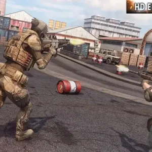 Alt text: Hình ảnh gameplay của Army Commando Playground với đồ họa chân thực, người chơi đang ngắm bắn kẻ địch.