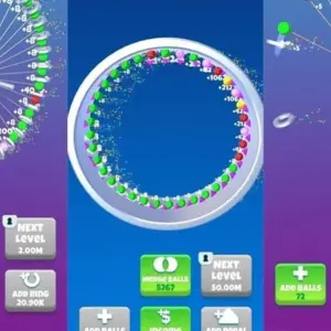Mô tả hình ảnh: Giao diện game Balls Perfect! với các quả bóng xoay quanh vòng tròn.