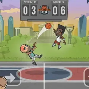 Mô tả hình ảnh: Giao diện game Basketball Battle với hai nhân vật đang thi đấu