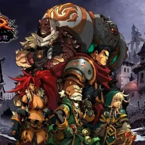 Mô tả hình ảnh: Giao diện chiến đấu trong game Battle Chasers: Nightwar với các nhân vật chiến đấu với quái vật.