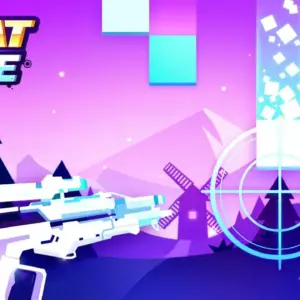 Mô tả hình ảnh: Giao diện game Beat Fire với các viên gạch rơi xuống và khẩu súng ở phía dưới.