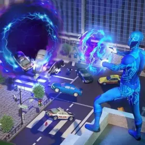 Mô tả hình ảnh: Hình ảnh nhân vật chính trong game Black Hole Hero đang chiến đấu với kẻ thù.