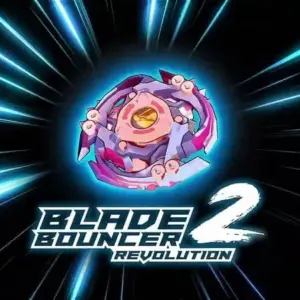 Mô tả hình ảnh: Giao diện game Blade Bouncer 2: Revolution với hình ảnh con quay đầy màu sắc và hiệu ứng chiến đấu bắt mắt