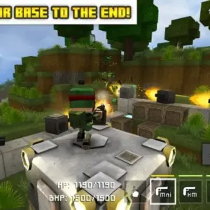 Mô tả hình ảnh: Hình ảnh giao diện game Block Fortress với một pháo đài được xây dựng từ các khối vuông