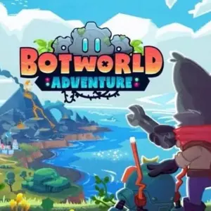 Mô tả ảnh: Hình ảnh giao diện chính của game Botworld Adventure với nhân vật chính và robot đồng hành.