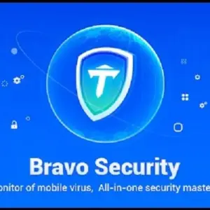 Mô tả hình ảnh: Giao diện chính của ứng dụng Bravo Security với tông màu xanh dương chủ đạo