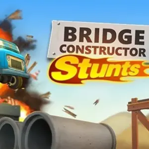 Mô tả hình ảnh: Giao diện game Bridge Constructor Stunts với một chiếc xe đang trên cầu
