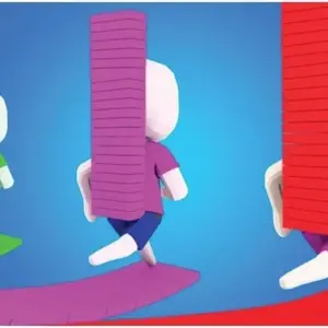 Mô tả hình ảnh: Giao diện game Bridge Race với nhân vật đang thu thập gạch.