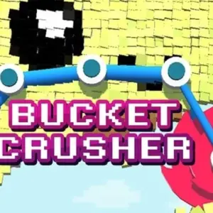 Mô tả hình ảnh: Hình ảnh game Bucket Crusher với chiếc cưa máy khổng lồ đang phá hủy một tòa nhà.