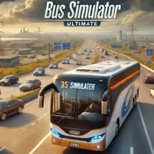Mô tả hình ảnh: Giao diện game Bus Simulator: Ultimate với hình ảnh một chiếc xe bus hiện đại.