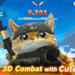 Mô tả hình ảnh: Biểu tượng game Cat Commandos với hình ảnh chú mèo cầm súng