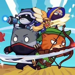 Mô tả hình ảnh: Giao diện chiến đấu trong game Cat Legend với hình ảnh các chú mèo chiến binh đang chiến đấu với quái vật.