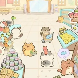 Mô tả hình ảnh: Hình ảnh giao diện chính của game Cat Mart với hình ảnh chú mèo dễ thương đang đứng trong siêu thị