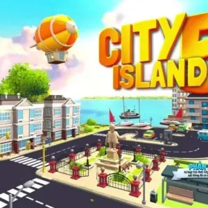 Mô tả hình ảnh: Giao diện game City Island 5 với hình ảnh một thành phố trên đảo được xây dựng đẹp mắt.