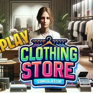 Mô tả hình ảnh: Giao diện game Clothing Store Simulator với nhân vật đang đứng trong cửa hàng