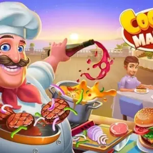 Mô tả hình ảnh: Giao diện game Cooking Madness với hình ảnh đầu bếp nữ vui vẻ