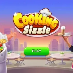 Mô tả hình ảnh: Giao diện game Cooking Sizzle với hình ảnh đồ ăn bắt mắt.