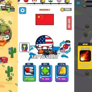 Mô tả hình ảnh về giao diện game Country Balls với các quả bóng mang quốc kỳ các nước