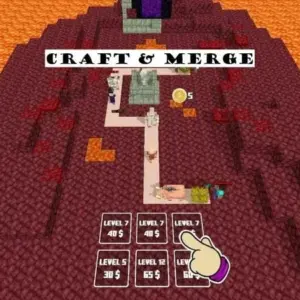 mô tả hình ảnh: Giao diện game Craft & Merge với hình ảnh nhân vật Steve
