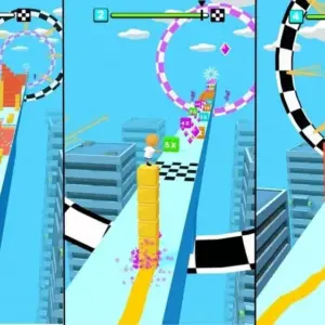 Mô tả hình ảnh: Giao diện game Cube Surfer! với nhân vật đứng trên khối lập phương