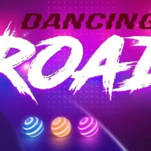 Mô tả hình ảnh: Giao diện game Dancing Road với quả bóng đang lăn trên đường đầy màu sắc