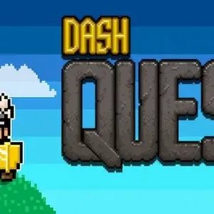 Mô tả ảnh: Giao diện chiến đấu trong game Dash Quest với nhân vật chính đang chiến đấu với quái vật.