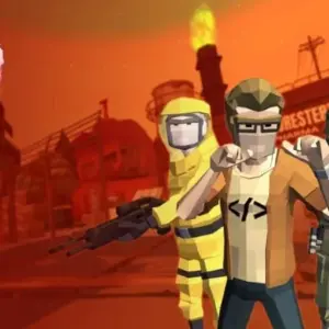 Mô tả hình ảnh: Hình ảnh giới thiệu game Dead Evil với nhân vật chính đang cầm súng giữa bối cảnh hoang tàn.