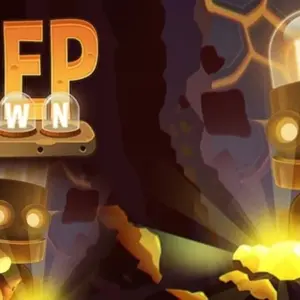 Mô tả hình ảnh: Hình ảnh giới thiệu game Deep Town với robot đang đào sâu vào lòng đất