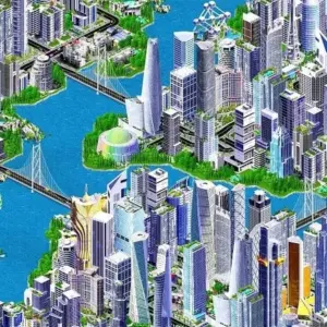 mô tả hình ảnh: Giao diện game Designer City với một thành phố được xây dựng hiện đại