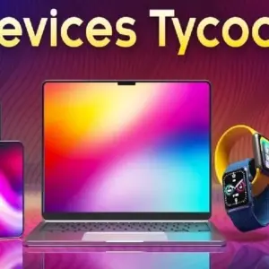 Mô tả hình ảnh: Giao diện game Devices Tycoon với hình ảnh một chiếc điện thoại thông minh hiện đại.