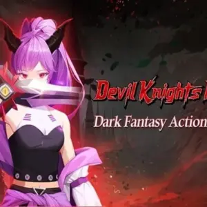 Mô tả hình ảnh: Hình ảnh giới thiệu game Devil Knights Idle với nhân vật chính là một hiệp sĩ quỷ dữ tợn.