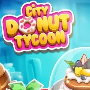 Mô tả hình ảnh về giao diện game Donut Factory Tycoon Games với đầy đủ máy móc sản xuất bánh donut