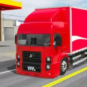 Mô tả ảnh: Hình ảnh giao diện game Drivers Jobs Online Simulator với một chiếc xe tải đang di chuyển trên đường.