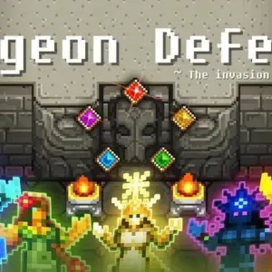 Mô tả hình ảnh: Hình ảnh giao diện game Dungeon Defense với quái vật và người hùng đang chiến đấu.